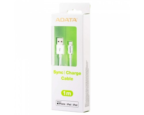 Кабель USB Cable ADATA Lightning-USB AMFIPL-1M-CWH 1m, Sync & Charge, Fast charging up to 2.4A, Apple MFi-certified, White, RTL