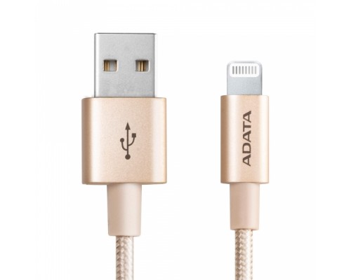 Кабель USB Cable ADATA Lightning-USB AMFIAL-1MK-CGD 1m, Aluminum casings, Sync & Charge, Fast charging up to 2.4A, Apple MFi-certified, Gold, RTL