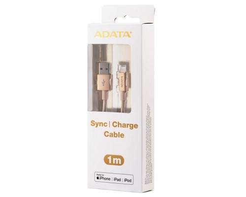 Кабель USB Cable ADATA Lightning-USB AMFIAL-1MK-CGD 1m, Aluminum casings, Sync & Charge, Fast charging up to 2.4A, Apple MFi-certified, Gold, RTL