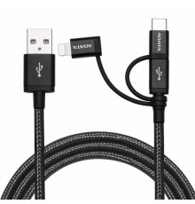 Кабель USB Cable ADATA Lightning-USB AMCL23IN1-1MK-CBK 1m, 3-in-1: Lightning, microUSB, USB 2.0 Type A, USB-C, 2.4A-rated copper wires, Apple MFi-certified, Black, RTL                                                                                   