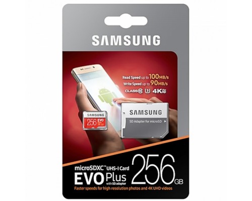 Карта microSDXC 256GB Samsung EVO Plus  Samsung MB-MC256HA/RU UHS-I U1 Class 10, Adapter, 100/90 MB/s, 10000 циклов, - 25°C to 85°C, RTL (168253)