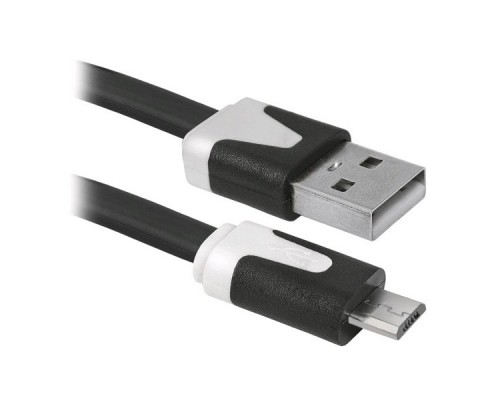Кабель Defender USB2.0 USB08-03P AM-microBM черный, 1м., плоский кабель  (87475)