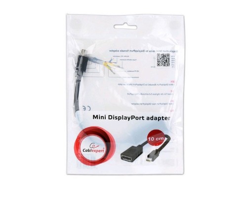 Переходник Cablexpert miniDisplayPort - DisplayPort 20M/20F, длина 16см, черный,