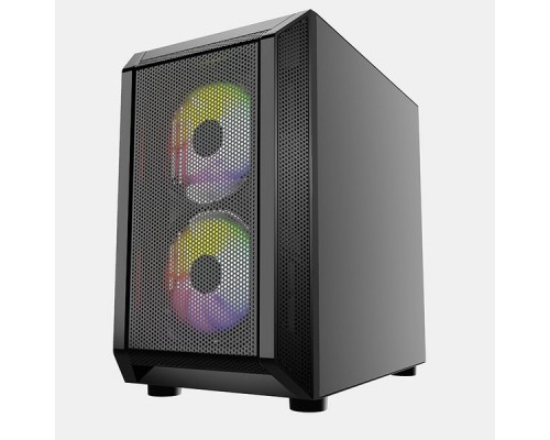 Корпус Powercase Mistral Micro H3B Mesh LED, Tempered Glass, 2x 140mm + 1х 120mm 5-color fan, черный, mATX  (CMIMH3B-L3)