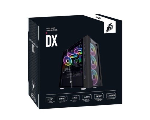 Корпус 1STPLAYER DK DX BLACK / E-ATX, tempered glass, fans controller & remote / 3x 140mm RGB fans inc. / DX-BK-M1-PLUS
