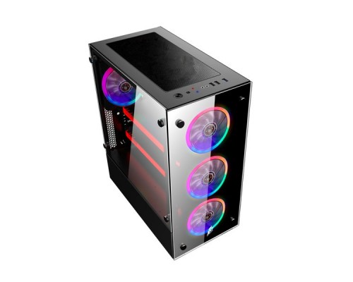 Корпус 1STPLAYER FIRE DANCING V6 / ATX, tempered glass side panels / 4x 120mm LED fans inc. / V6-4R1