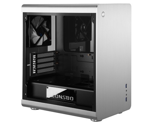 Корпус JONSBO RM3 Silver без БП, боковая панель из закаленного стекла, mini-ITX, micro-ATX, серебристый