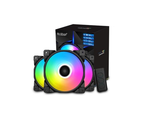 Вентилятор PCCooler HALO RGB KIT (3 IN 1) 120x120x25мм (PWM, RGB контроллер, 20шт./кор, пит. от мат.платы и БП, 1000-2000 об/мин) Retail