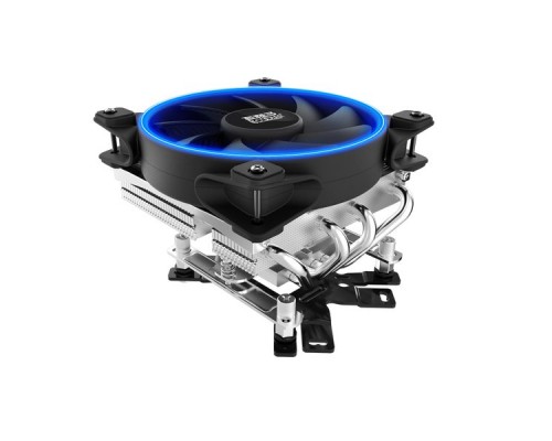 Кулер PCCooler GI-46U CORONA B LGA/115X/775/AM4/3/3+/AM2/2+/FM1/2/2+ (30 шт/кор, TDP 125W, 120mm PWM SilentPro Blue LED FAN, 4 тепловые трубки 6мм, 1000-1800RPM, 26,5dBa)