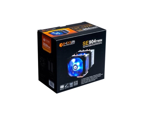 Кулер ID-COOLING SE-904TWIN LGA20XX/LGA1366/LGA115X/AM4/AM3/+/AM2/+/FM2/+/FM1 (18шт/кор, TDP 150W, PWM, 4 тепл.трубки прямого контакта, 2 x FAN 92mm, Blue LED) RET