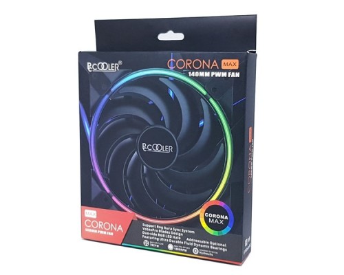 Вентилятор PCCooler CORONA MAX 140 FRGB 140x140x25мм (PWM, Addressable RGB, 40шт./кор, пит. от мат.платы и БП, 1000-1800 об/мин) Retail