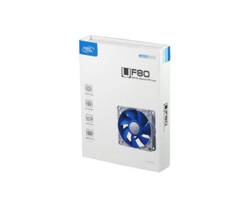 Вентилятор DEEPCOOL UF80 80х80х25мм Ultra silent (PWM, 60шт./кор, антивибр. рамка и проставки, супертихий,2Ball) Retail BOX