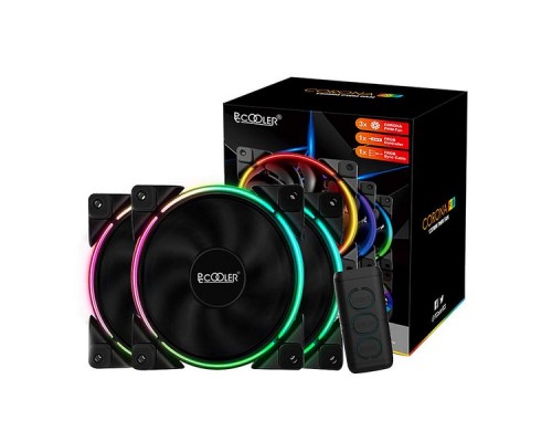 Вентилятор PCCooler CORONA FRGB KIT (3 IN 1) 120x120x25мм (PWM, Addressable, RGB контроллер, 20шт./кор, пит. от мат.платы и БП, 1000-1800 об/мин) Retail