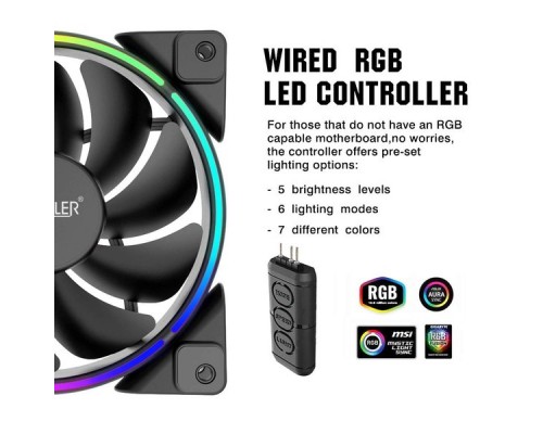 Вентилятор PCCooler CORONA FRGB KIT (3 IN 1) 120x120x25мм (PWM, Addressable, RGB контроллер, 20шт./кор, пит. от мат.платы и БП, 1000-1800 об/мин) Retail