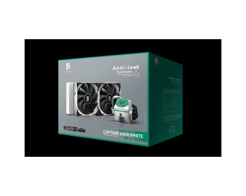 Комплект водяного охлаждения DEEPCOOL CAPTAIN 240 X WHITE LGA20XX/LGA1366/LGA115X/TR4/AM4/AM3/+/AM2/+/FM2/+/FM1 (6шт/кор,TDP 250W, RGB Lighting pump, Anti-Leak edition, PWM, DUAL FAN) RET