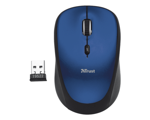 Мышь Trust Wireless Mouse Yvi, USB, 800-1600dpi, Blue, подходит под обе руки [19663]