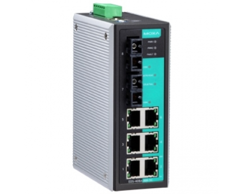 Промышленный 8-портовый управляемый коммутатор: 6 портов 10/100 BaseT Ethernet, 2 порта 100BaseFX (многомодовое волокно, разъем SС)