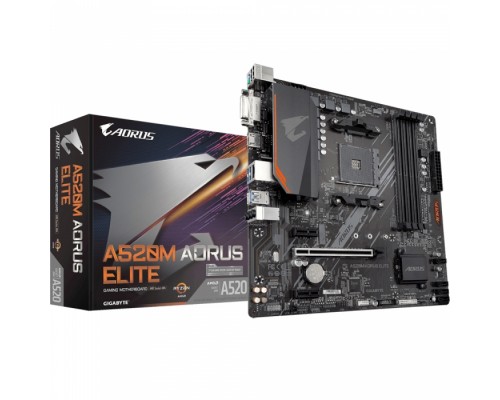 Материнская плата A520M AORUS ELITE, Socket AM4, AMD A520, 4xDDR4-3200, DVI-D+HDMI, 1xPCI-Ex16, 2xPCI-Ex1, 4xSATA3(RAID 0/1/10), 1xM.2, 8 Ch Audio, GLan, (2+2)xUSB2.0, (4+2)xUSB3.2, 1xPS/2, mATX, RTL