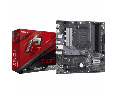 Материнская плата A520M PHANTOM GAMING 4, Socket AM4, AMD A520, 4xDDR4-3200, HDMI+DP, 2xPCI-Ex16, 1xPCI-Ex1, 4xSATA3(RAID 0/1/10), 2xM.2, 8 Ch Audio, GLan, (2+4)xUSB2.0, (4+2)xUSB3.2, 1xPS/2, mATX, RTL