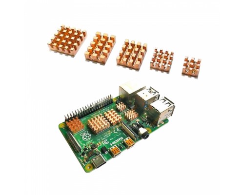 Набор радиаторов ACD  5 in 1 Pure Copper HeatSink (15x10x4мм, 14x14x4мм, 13x11x4мм, 9x9x4мм и 7x7x4мм) for Raspberry 4B комплект из 5 шт, RA603