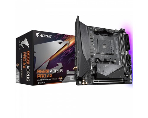 Материнская плата B550I AORUS PRO AX, Socket AM4, AMD B550, 2xDDR4-3200, HDMI+HDMI+DP, 1xPCI-Ex16, 4xSATA3(RAID 0,1,10), 2xM.2, 8 Ch Audio, 1x2,5GLan, WiFi, (0+2)xUSB2.0, (5+2)xUSB3.2, (1+0)xUSB 3.2 Type-C™, Mini-ITX, RTL