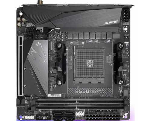 Материнская плата B550I AORUS PRO AX, Socket AM4, AMD B550, 2xDDR4-3200, HDMI+HDMI+DP, 1xPCI-Ex16, 4xSATA3(RAID 0,1,10), 2xM.2, 8 Ch Audio, 1x2,5GLan, WiFi, (0+2)xUSB2.0, (5+2)xUSB3.2, (1+0)xUSB 3.2 Type-C™, Mini-ITX, RTL