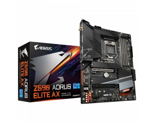 Материнская плата Z590 AORUS ELITE AX, Socket 1200, Intel®Z590, 4xDDR4-3200, DP, 2xPCI-Ex16, 1xPCI-Ex1, 6xSATA3(RAID 0/1/5/10), 3xM.2, 8Ch Audio, 2,5GLan, WiFi, (4+4)xUSB2.0, (5+2)xUSB3.2, (1+1)xUSB3.2 Type-C™, ATX, RTL,