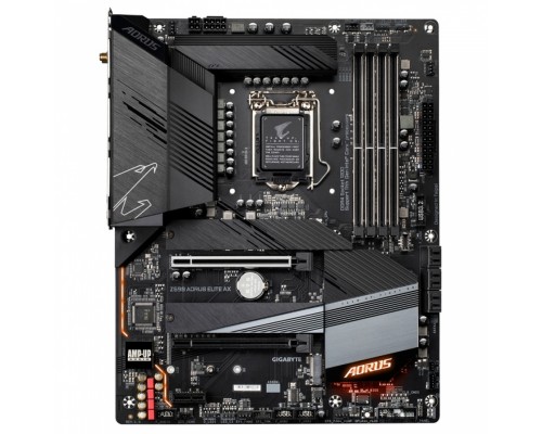 Материнская плата Z590 AORUS ELITE AX, Socket 1200, Intel®Z590, 4xDDR4-3200, DP, 2xPCI-Ex16, 1xPCI-Ex1, 6xSATA3(RAID 0/1/5/10), 3xM.2, 8Ch Audio, 2,5GLan, WiFi, (4+4)xUSB2.0, (5+2)xUSB3.2, (1+1)xUSB3.2 Type-C™, ATX, RTL,