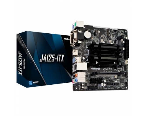 Материнская плата с ЦПУ J4125-ITX, Intel® Quad-Core Celeron® J4125 (2.7 GHz), 2xDDR4-2400 SO-DIMM, D-SUB+DVI-D+HDMI, 1xPCI-Ex1, 4xSATA3, 1xM.2, 8 Ch Audio, GLan, (2+3)xUSB2.0, (2+2)xUSB3.2, 2xPS/2, Mini-ITX, RTL