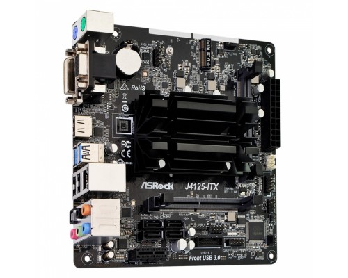 Материнская плата с ЦПУ J4125-ITX, Intel® Quad-Core Celeron® J4125 (2.7 GHz), 2xDDR4-2400 SO-DIMM, D-SUB+DVI-D+HDMI, 1xPCI-Ex1, 4xSATA3, 1xM.2, 8 Ch Audio, GLan, (2+3)xUSB2.0, (2+2)xUSB3.2, 2xPS/2, Mini-ITX, RTL