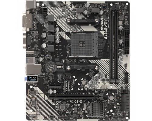 Материнская плата B450M-HDV R4.0, OEM  Socket AM4, AMD B450, 2xDDR4-2667, D-SUB+DVI-D+HDMI, 1xPCI-Ex16, 1xPCI-Ex1, 4xSATA3(RAID 0/1/10), 1xM.2, 8 Ch Audio, GLan, (2+4)xUSB2.0, (4+2)xUSB3.1, 1xPS/2, mATX,