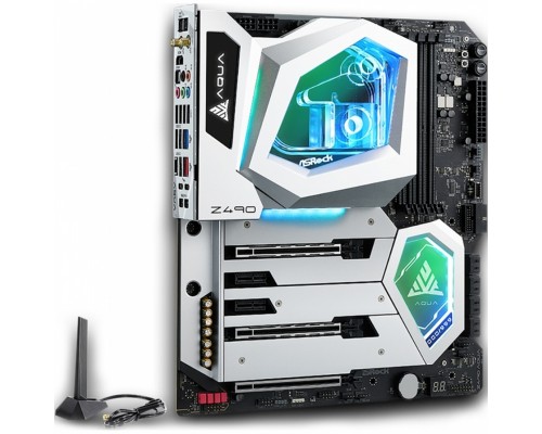 Материнская плата Z490 AQUA, Socket 1200, Intel®Z490, 4xDDR4-2933, HDMI, 3xPCI-Ex16, 2xPCI-Ex1, 8xSATA3(RAID 0/1/5/10), 3xM.2, 8 Ch Audio, 1x2,5GLan, 1x10GLan, WiFi, (0+2)xUSB2.0, (7+4)xUSB3.2, (3+1)xUSB3.2 Type-C™, 1xPS/2, ATX, RTL