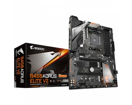 Материнская плата B450 AORUS ELITE V2, Socket AM4, AMD B450, 4xDDR4-2933, DVI-D+HDMI, 2xPCI-Ex16, 2xPCI-Ex1, 6xSATA3(RAID 0/1/10), 2xM.2, 8 Ch Audio, GLan, (4+4)xUSB2.0, (4+1)xUSB3.1, 1xPS/2, ATX, RTL