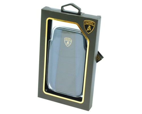 Кожаный чехол с выдвижной системой для iPhone 4/4s Lamborghini Gallardo-D1 (синий/черный)