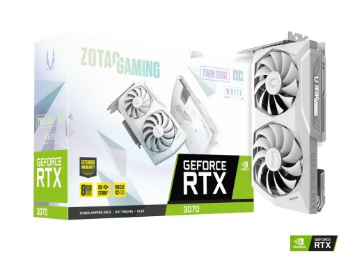 Видеокарта ZOTAC GAMING GeForce RTX 3070 Twin Edge OC White Edition / 1755MHz 8GB GDDR6 256bit 14Gbps 3xDP 1xHDMI 2x8pin 650W / ZT-A30700J-10P