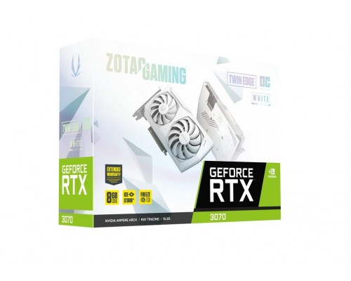 Видеокарта ZOTAC GAMING GeForce RTX 3070 Twin Edge OC White Edition / 1755MHz 8GB GDDR6 256bit 14Gbps 3xDP 1xHDMI 2x8pin 650W / ZT-A30700J-10P