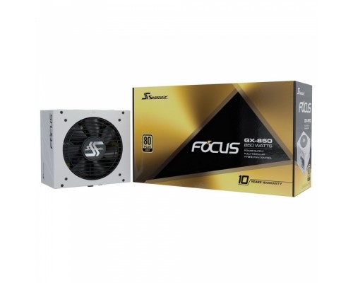 Блок питания для ПК FOCUS GX-850 White SSR-850FX White APFC 0.99; Модульный МВ(20+4), 2xCPU(4+4),6xPCI-E(6+2),10xSATA,5xMolex,2xMolex to SATA 3.3 Adapter;Fan 120мм, S3FC ;КПД>87%;100-240В,50-60Гц;Защиты OPP/OVP/UVP/ OCP/OTP/SCP;EnergyStar,RoHS; MTBF>