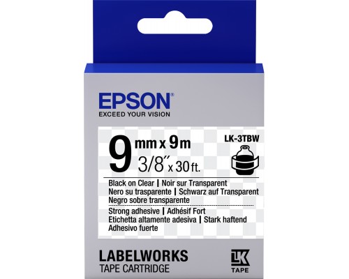 Лента Epson Tape LK-3TBW Strng adh Blk/Clear 9/9