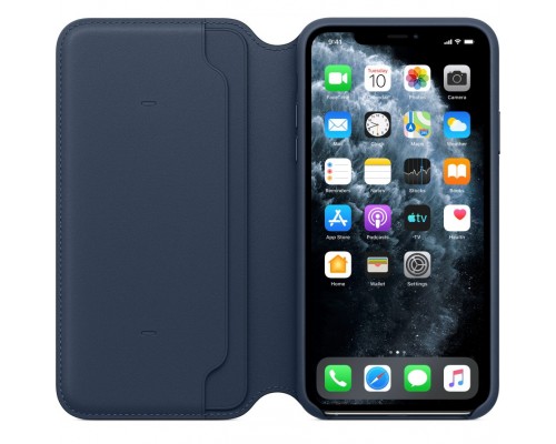 Чехол iPhone 11 Pro Max Leather Folio - Deep Sea Blue