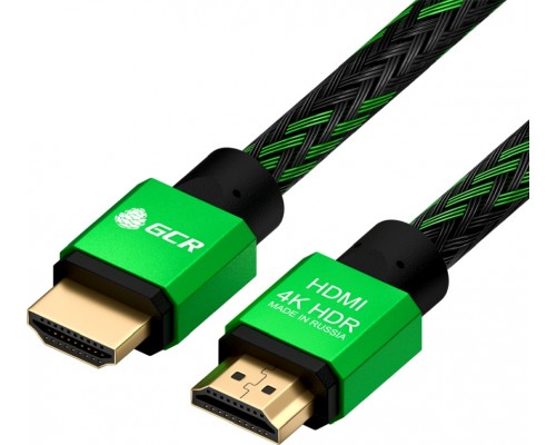 Кабель GCR  1.5m HDMI 2.0, BICOLOR нейлон, AL корпус зеленый, HDR 4:2:2, Ultra HD, 4K 60 fps 60Hz/5K*30Hz, 3D, AUDIO, 18.0 Гбит/с, 28AWG. GCR-52161