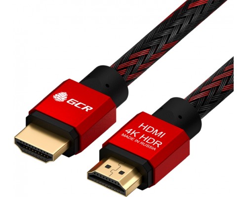 Кабель GCR  1.5m HDMI 2.0, BICOLOR нейлон, AL корпус красный, HDR 4:2:2, Ultra HD, 4K 60 fps 60Hz/5K*30Hz, 3D, AUDIO, 18.0 Гбит/с, 28AWG. GCR-52162