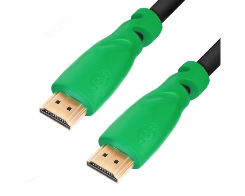 Кабель Greenconnect  5.0m, HDMI версия 2.0 HDR 4:2:2, Ultra HD, 4K 60 fps 60Hz/5K*30Hz, 3D, AUDIO, 18.0 Гбит/с, 28/28 AWG, OD7.3mm, тройной экран, черный, зеленые коннекторы, GCR-HM321-5.0m