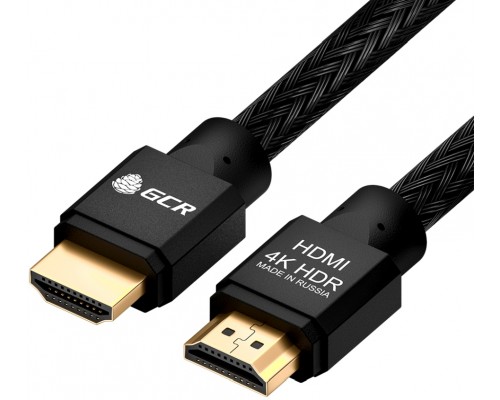 Кабель GCR 3.0m HDMI версия 2.0, HDR 4:2:2, Ultra HD, 4K 60 fps 60Hz/5K*30Hz, 3D, AUDIO, 18.0 Гбит/с, 28/28 AWG, OD7.8mm, тройной экран, черный нейлон, AL корпус черный, GCR-52190