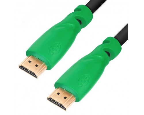 Кабель Greenconnect  3.0m, HDMI версия 2.0 HDR 4:2:2, Ultra HD, 4K 60 fps 60Hz/5K*30Hz, 3D, AUDIO, 18.0 Гбит/с, 28/28 AWG, OD7.3mm, тройной экран, черный, зеленые коннекторы, GCR-HM321-3.0m