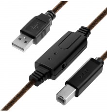 Кабель Greenconnect  USB 2.0 с активным усилителем сигнала 7.5m  AM/BM, 28/24 AWG экран, армированный, морозостойкий, разъём для доп.питания, черно-прозрачный, GCR-UPC3M1-BD2S-7.5m                                                                      