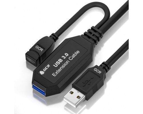 Удлинитель активный GCR  7.5m USB 3.0, AM/AF, черный, с усилителем сигнала, доп.питание micro, GCR-51924