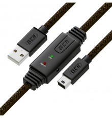 Кабель активный GCR 15.0m USB 2.0, AM/mini 5P, черно-прозрачный, с усилителем сигнала, разъём для доп.питания, 28/24 AWG, GCR-UM2M5P1-BD2S-15.0m                                                                                                          