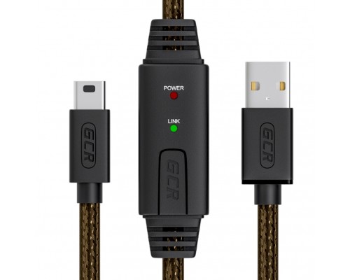 Кабель активный GCR 15.0m USB 2.0, AM/mini 5P, черно-прозрачный, с усилителем сигнала, разъём для доп.питания, 28/24 AWG, GCR-UM2M5P1-BD2S-15.0m