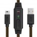 Кабель активный GCR 15.0m USB 2.0, AM/mini 5P, черно-прозрачный, с усилителем сигнала, разъём для доп.питания, 28/24 AWG, GCR-UM2M5P1-BD2S-15.0m