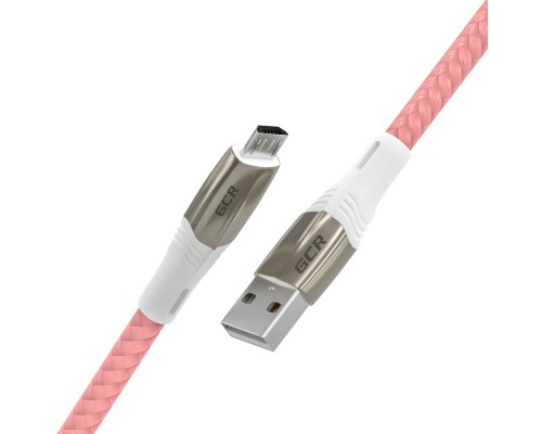 Кабель GCR  1.2m MicroUSB series MERCEDES, PINK NYLON, супер быстрая зарядка, 28/22 AWG, GCR-51954